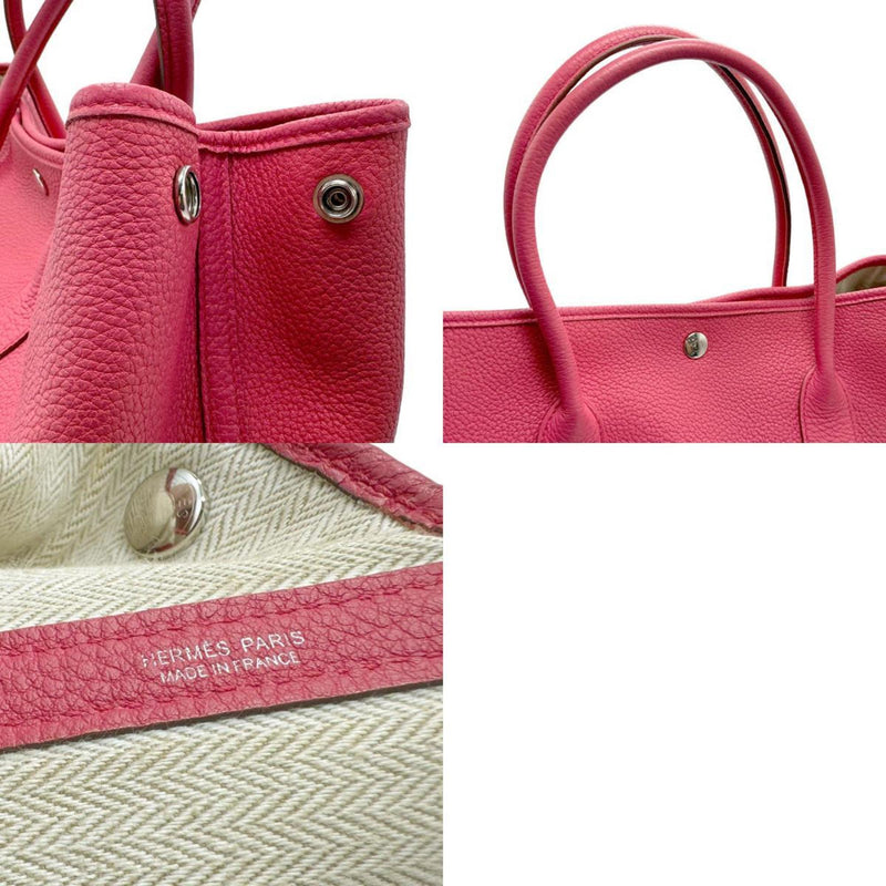 Hermes HERMES Handbag Tote Bag Garden PM Leather Pink Silver Women's n0096