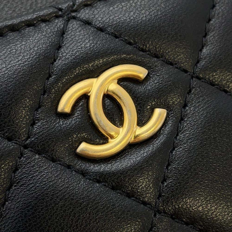 Chanel Long Wallet Matelasse Symbol Charm Coco Mark Lambskin CHANEL Pouch Black