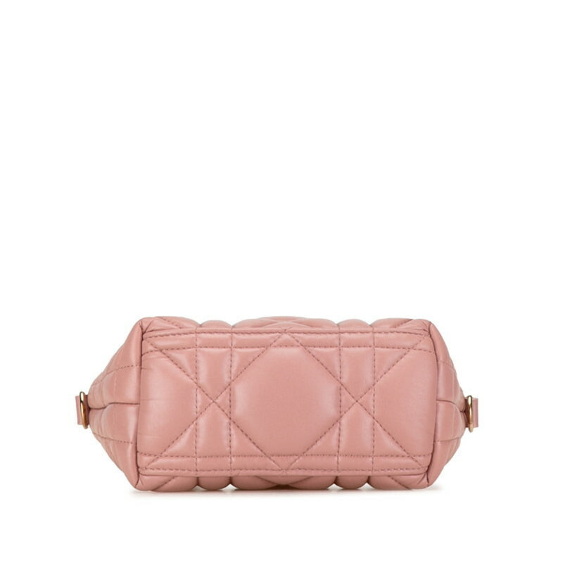 Christian Dior Dior Cannage Pouch Pink Leather Women's