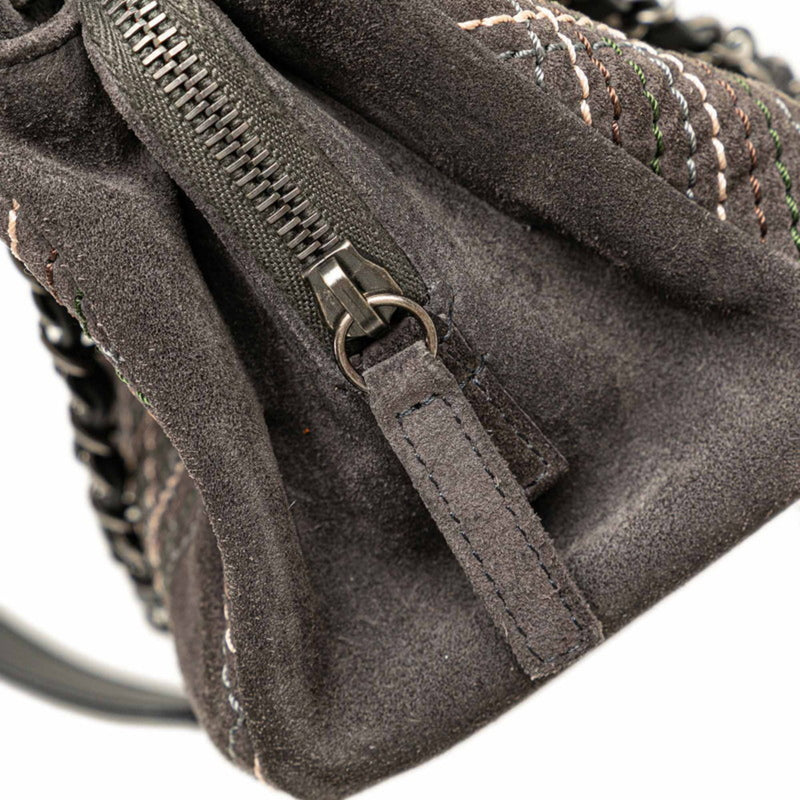 CHANEL Wild Stitch Coco Mark Chain Shoulder Bag Grey Suede Leather Women's