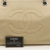 CHANEL Coco Mark Chain Shoulder Tote Canvas Leather Beige