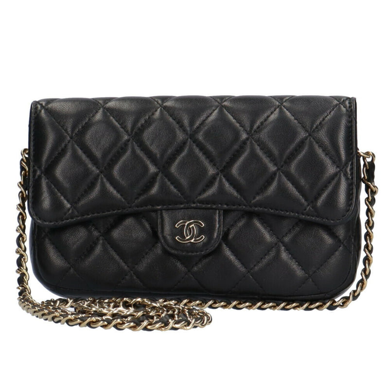 CHANEL Phone Case Matelasse Shoulder Bag Lambskin Black Ladies