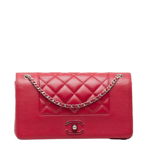 Chanel Matelasse Coco Mark Chain Shoulder Bag Red Leather Women's CHANEL