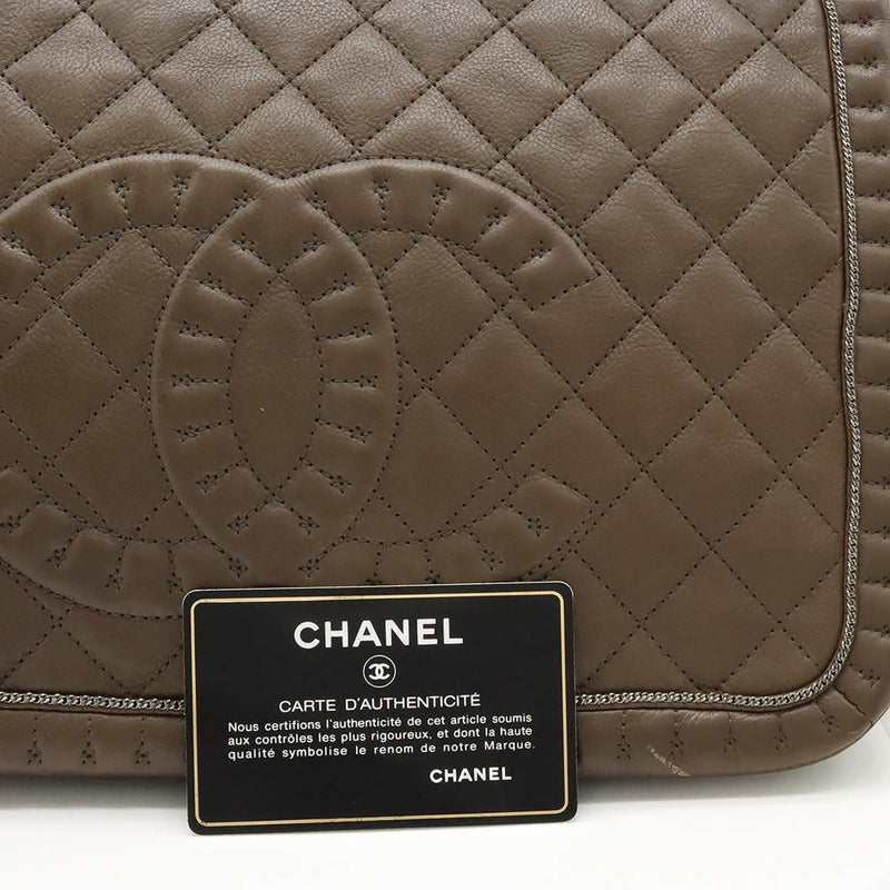 CHANEL Coco Mark Matelasse Shoulder Bag Chain Quilted Leather Mocha Brown