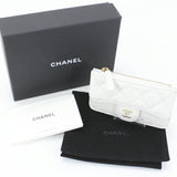 CHANEL Coin Case Card Timeless Classic Line Purse Coco Mark White Ladies Caviar Skin Leather Matelasse Wallet Compact T4160