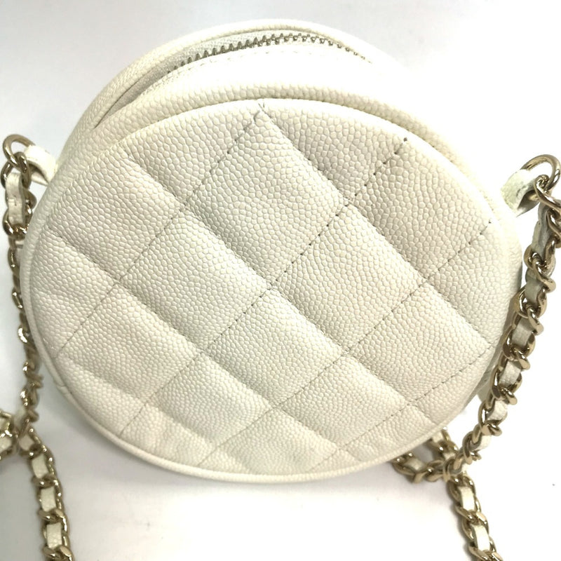 Chanel CC Mark Round Chain Bag Crossbody Shoulder Bag White Gold