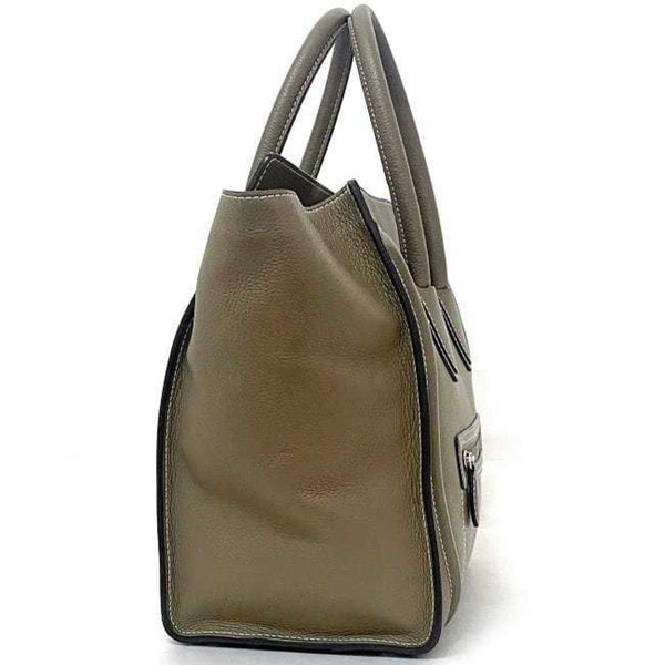 Celine Tote Bag Luggage Shopper Beige Gray 165213 Leather CELINE Stitch Ladies