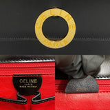 CELINE Vintage Circle Logo Hardware Calf Leather Genuine Handbag Mini Tote Bag Black