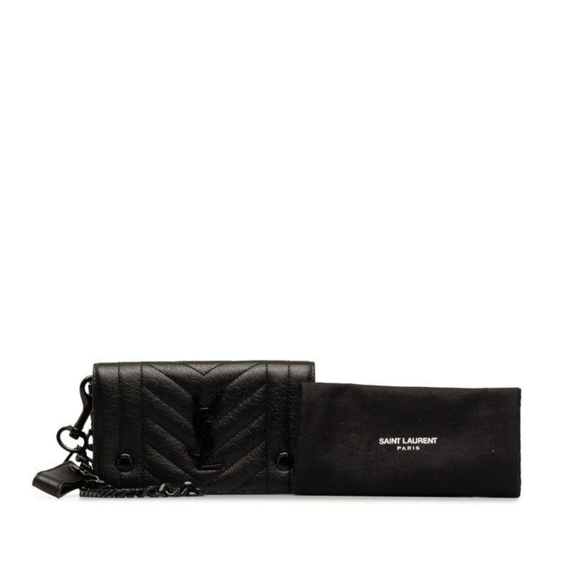 Saint Laurent YSL V-stitch shoulder bag chain wallet black leather women's SAINT LAURENT