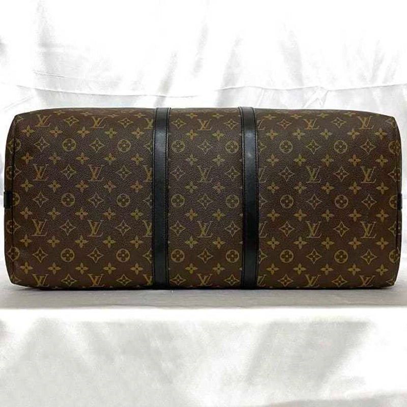 Louis Vuitton 2-way Boston Bag Keepall 55 Bandouliere Brown Black Monogram Macassar M56714 Shoulder Canvas Leather AA1107 LOUIS VUITTON