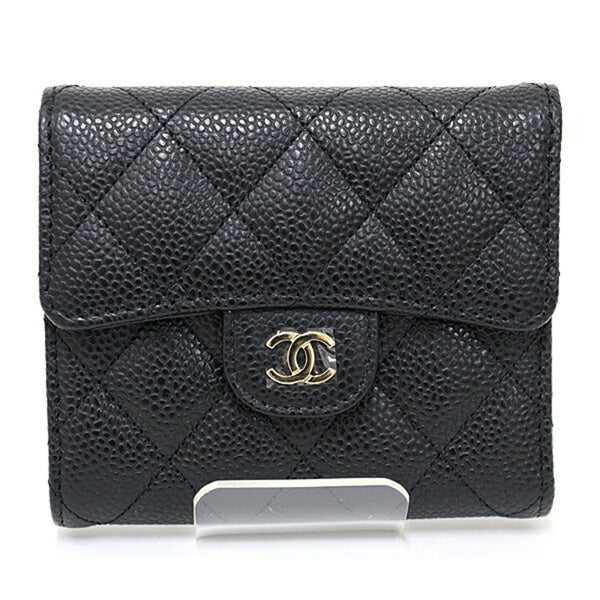 CHANEL Matelasse Classic Small Flap Caviar Skin Trifold Wallet AP0231 Black