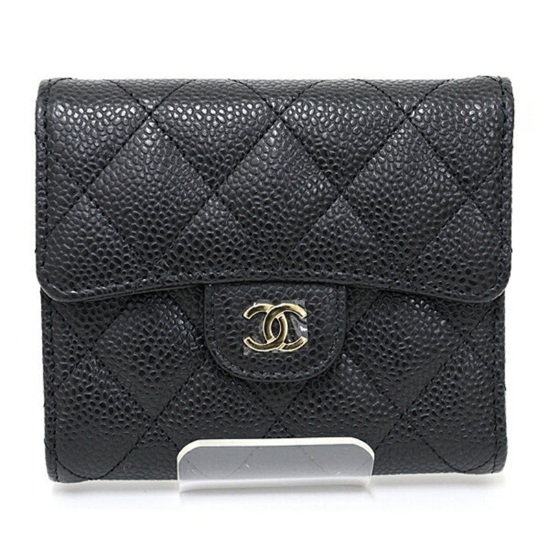 CHANEL Matelasse Classic Small Flap Caviar Skin Trifold Wallet AP0231 Black