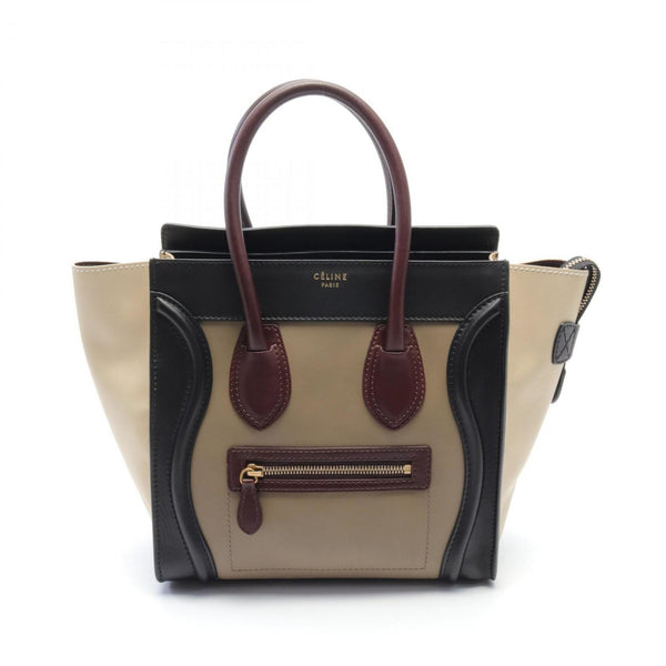 CELINE Luggage Micro Shopper Tote Bag Leather Women's Beige Black Multicolor 167793