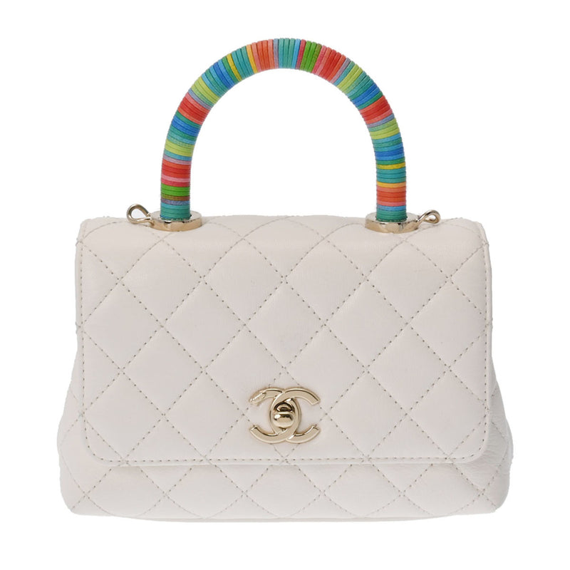 CHANEL Matelasse XXS White Rainbow AS2215 Women's Calf Handbag