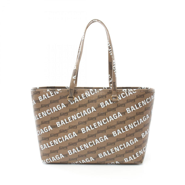 BALENCIAGA SIGNATURE SHOPPER M BB Monogram Tote Bag, Coated Canvas, Women's, Brown, 702698