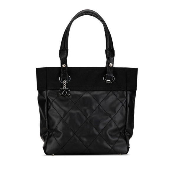 Chanel Coco Mark Paris Biarritz Tote PM Bag Shoulder A34208 Black Silver PVC Leather Women's CHANEL