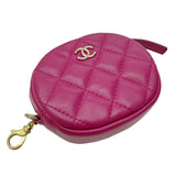 CHANEL 19 Tweed Round Shoulder Bag Coin Knit Lambskin 29 Pink Women's