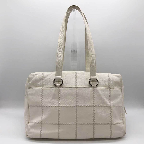 CHANEL Boston bag chocolate bar white leather