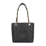 CHANEL PST Tote Cocomark Matelasse Bag Caviar Skin Black Women's