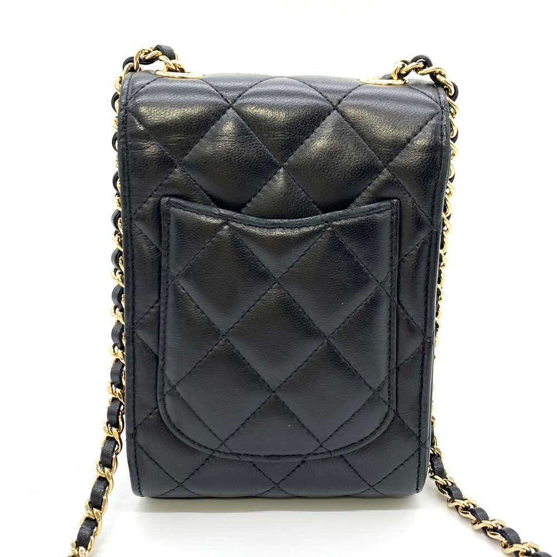 Chanel Bag Classic Matelasse Chain Shoulder Black Champagne Pochette Women's Lambskin Leather CHANEL