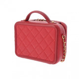 CHANEL CC Filigree Small Vanity Chain Shoulder Bag Red A93343 Women's Caviar Skin Handbag