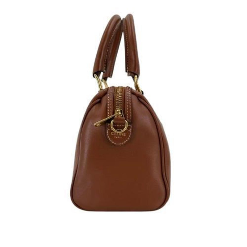 CELINE Small Boston Smooth Scarf Skin Cuir Triomphe Tan Brown Leather Shoulder Bag