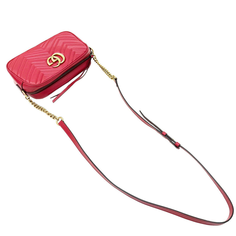 GUCCI GG Marmont Quilted Small Shoulder Bag 447632 Leather Red Women's