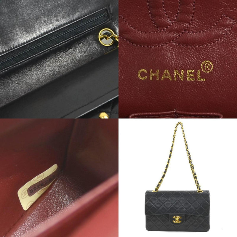 CHANEL Shoulder Bag Matelasse Double Flap Leather/Metal Black/Gold Women's e58466g