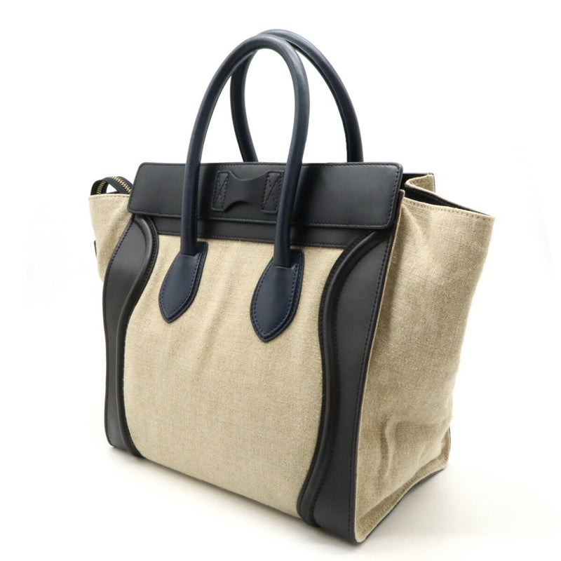 CELINE Luggage Shopper Tote Bag Handbag Linen Leather Beige Black Navy 165212