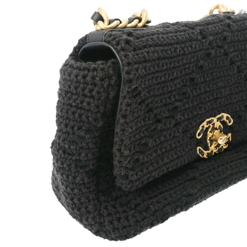 CHANEL Chanel 19 Chain Shoulder Black Women's Cotton Bag