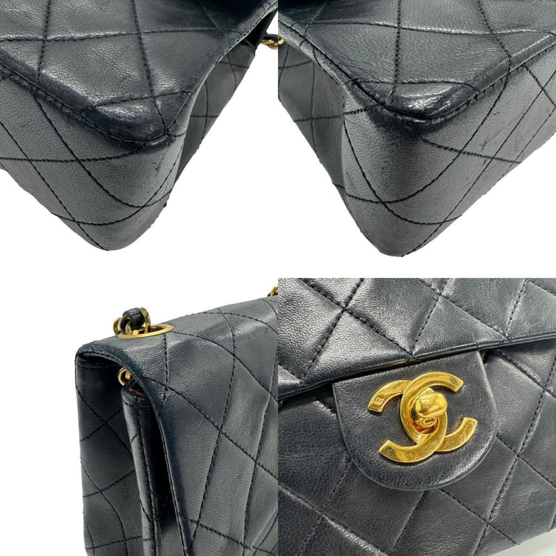 CHANEL Shoulder Bag Matelasse Leather Metal Black Gold Women's z1149