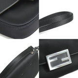 FENDI Shoulder Bag Phone Baguette Silk/Leather Black Silver Women's