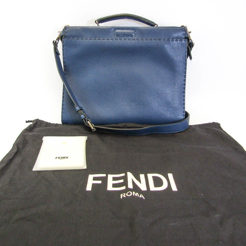 Fendi Selleria Peekaboo Fit 7VA406 Men's Leather Briefcase,Shoulder Bag Navy