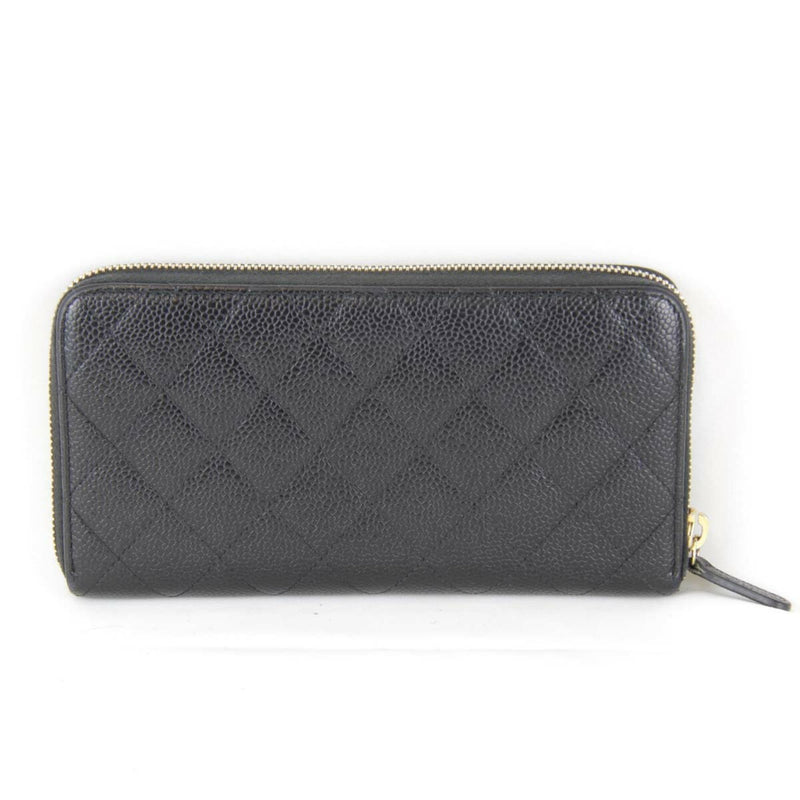 CHANEL Long Wallet Leather Black Women's