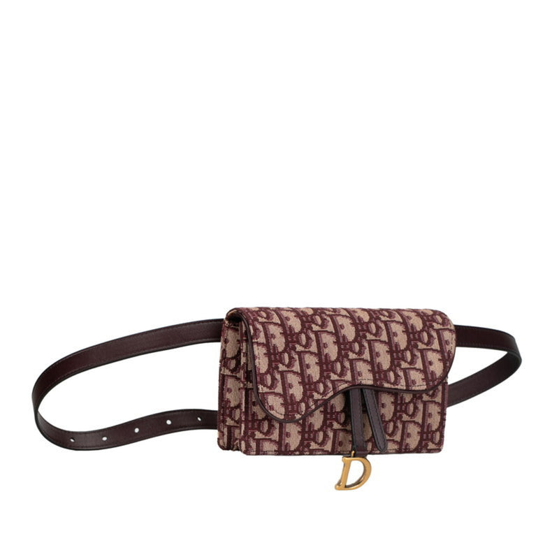 Christian Dior Dior Trotter Saddle Shoulder Waist Bag Bordeaux Wine Red Canvas Leather Women's