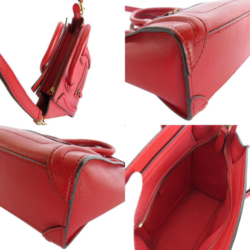 CELINE handbag shoulder bag luggage nano shopper leather red gold ladies s0382g