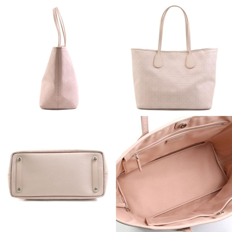 Christian Dior Tote Bag Shoulder Cannage Coated Canvas/Leather Light Pink Beige Women's e58463g