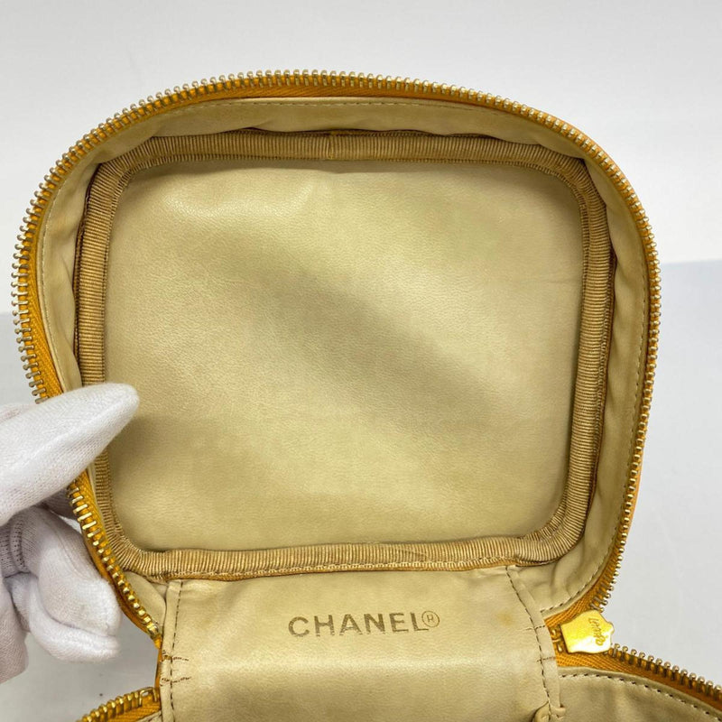 Chanel Vanity Bag Caviar Skin Orange Women's