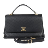 CHANEL Chanel Bag Chevron Handbag - Calf Leather Black V Stitch Coco Mark Chain Shoulder Turn Lock