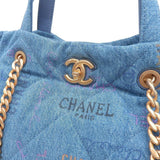 Chanel CHANEL maxi shopping bag here mark 2WAY denim blue AS3128