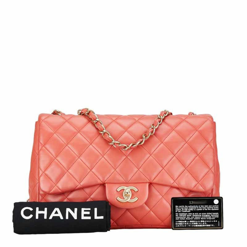 Chanel Matelasse Coco Mark Chain Shoulder Bag Salmon Pink Lambskin Women's CHANEL