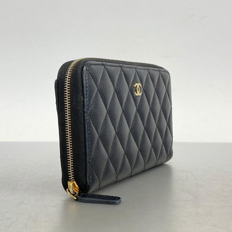 Chanel Long Wallet Matelasse Caviar Skin Black Women's