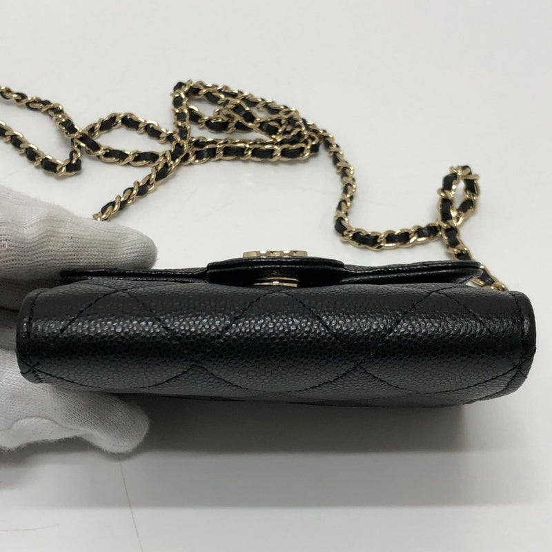 CHANEL AP0238 Coco Mark Matelasse Chain Wallet Pochette Shoulder Bag Caviar Skin Women's Black