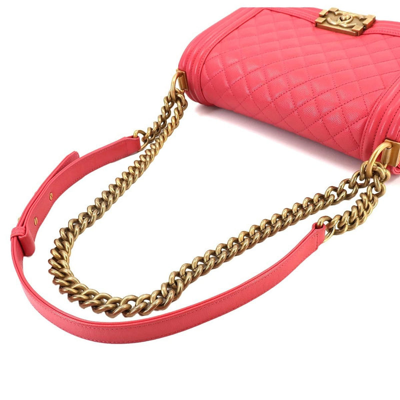 CHANEL Boy Chanel Chain Shoulder Bag Caviar Skin Pink A67086 Gold Metal Fittings