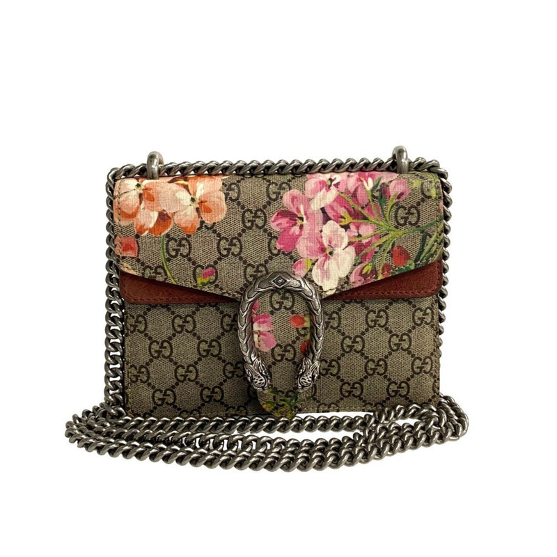 GUCCI Dionysus GG Supreme Flora Flower Leather Chain 2way Semi Shoulder Bag Brown 74177