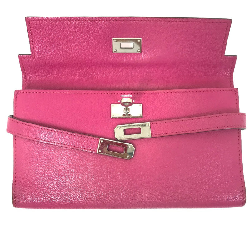 Hermes Three fold Long Wallet Pink Based SilverHardware