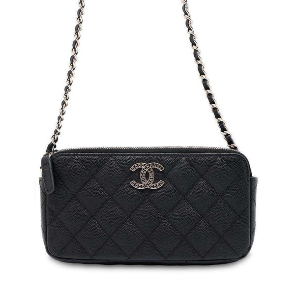 Chanel Chain Wallet Coco Mark Matelasse Caviar Skin AP3837 CHANEL Shoulder Bag Black