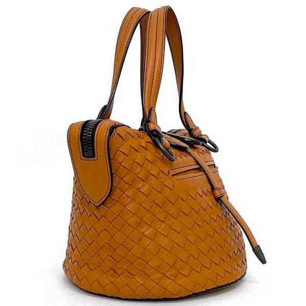 Bottega Veneta Handbag Tamboura Orange Camel Intrecciato 535263 Leather BOTTEGA VENETA Bucket Tote Bag Ladies