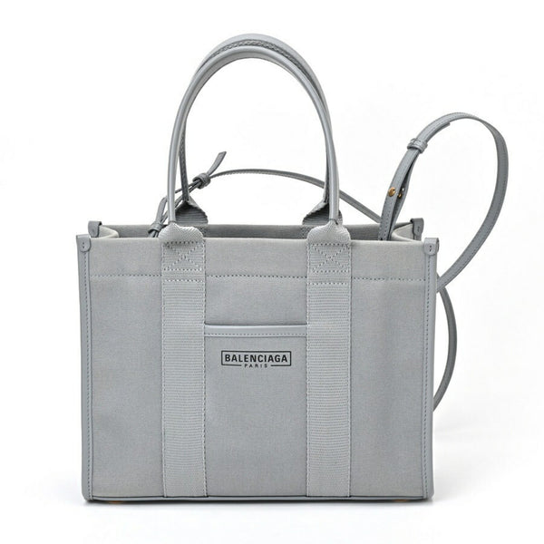 BALENCIAGA Hardware Small Tote Bag 671402 Cotton Canvas/Leather Grey S-156282