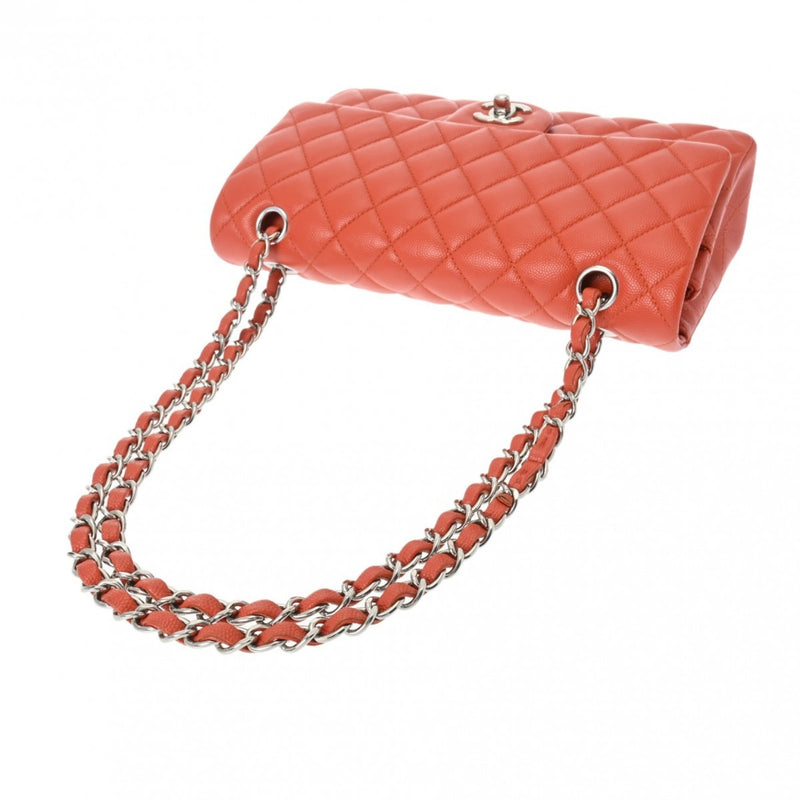 CHANEL Chanel Matelasse Chain Shoulder Double Flap 25cm Orange A01112 Women's Caviar Skin Bag